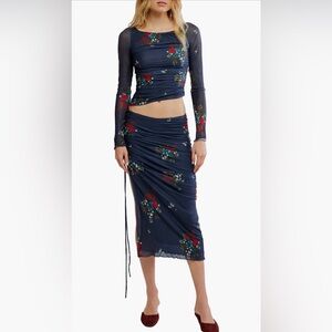 Crimson Lights Mesh Set Top and Skirt NWOT navy